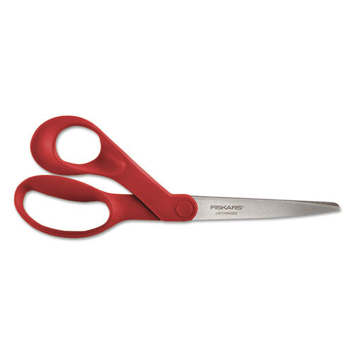 Our Finest Left-Hand Scissors, 8" Length, 3-3/10" Cut, Red, Sold as 1 Each