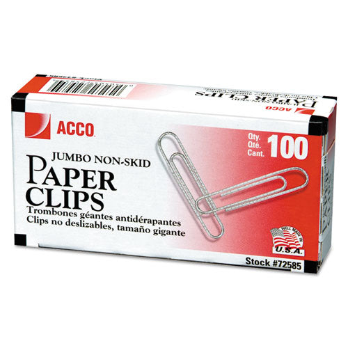 Nonskid Economy Paper Clips, Metal Wire, Jumbo, Silver, 100/Box, 10 Boxes/Pack, Sold as 1 Package