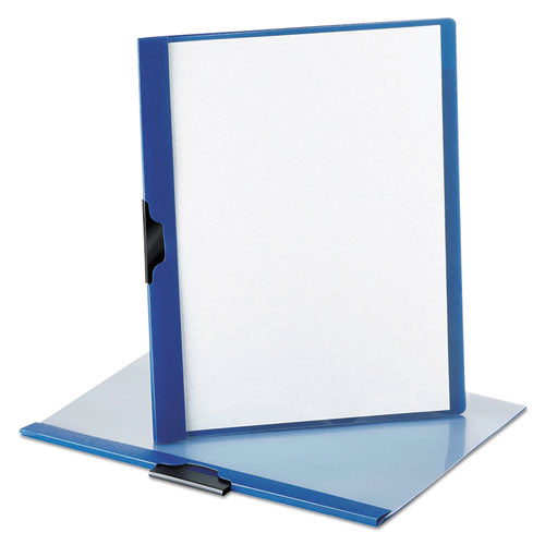 Polypropylene No-Punch Report Cover, Letter, Clip Holds 30 Pages, Clear/Blue, Sold as 1 Each