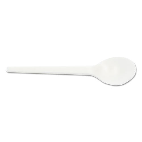 Compostable CPLAWare Spoon, 6" Length, White, 1000/Carton, Sold as 1 Carton, 1000 Each per Carton 