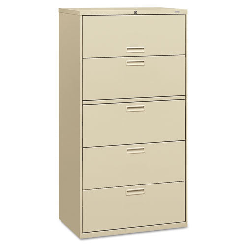 HON - 500 Series Five-Drawer Lateral File, 36w x67h x19-1/4d, Putty, Sold as 1 EA