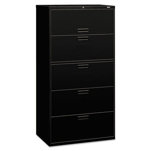 HON - 500 Series Five-Drawer Lateral File, 36w x67h x19-1/4d, Black, Sold as 1 EA