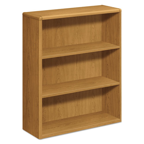 10700 Series Wood Bookcase, Three Shelf, 36w x 13 1/8d x 43 3/8h, Harvest, Sold as 1 Each
