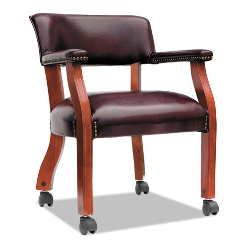 Traditional Series Guest Arm Chair w/Casters, Mahogany Finish/Oxblood Vinyl, Sold as 1 Each
