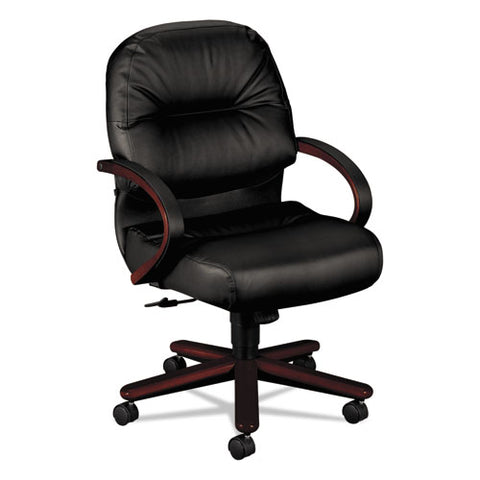 HON - 2190 Pillow-Soft Wood Series Mid-Back Chair, Mahogany/Black Leather, Sold as 1 EA
