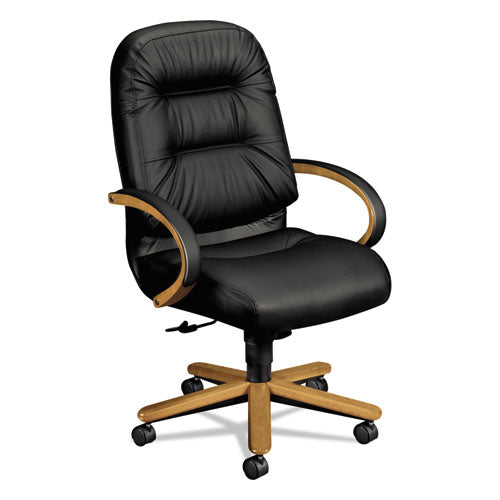 HON - 2190 Pillow-Soft Wood Series Executive High-Back Chair, Harvest/Black Leather, Sold as 1 EA