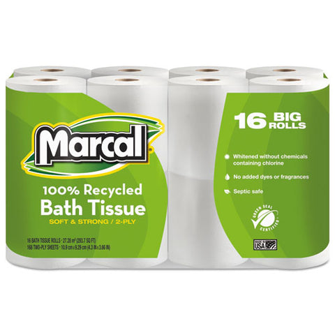 Marcal Small Steps - 100% Premium Recycled 2-Ply Toilet Tissue, 16 Rolls per Pack, Sold as 1 PK