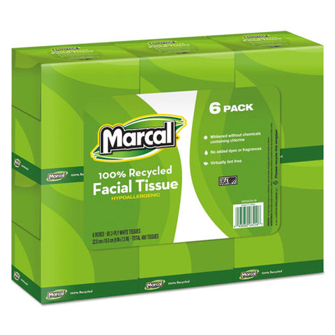 MarcalPro - Recycled White Facial Tissue in Fluff-Out Boutique Box, 80/Box, 6 Boxes/Pack, Sold as 1 PK