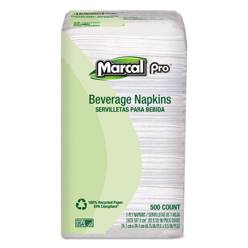 MarcalPro - 100% Premium Recycled Beverage Napkins, 1-Ply, 9 3/4 x 9 1/2, White, 4000/Ctn., Sold as 1 CT