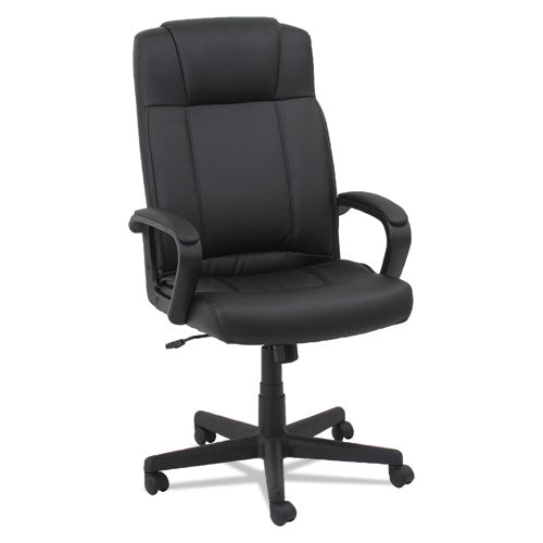 Leather High-Back Chair, Fixed Loop Arms, Black, Sold as 1 Each