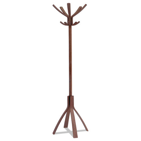 Caf? Wood Coat Stand, Ten Peg/Five Hook, 21 2/3 x 21 2/3 x 69 1/3 Espresso Brown, Sold as 1 Each