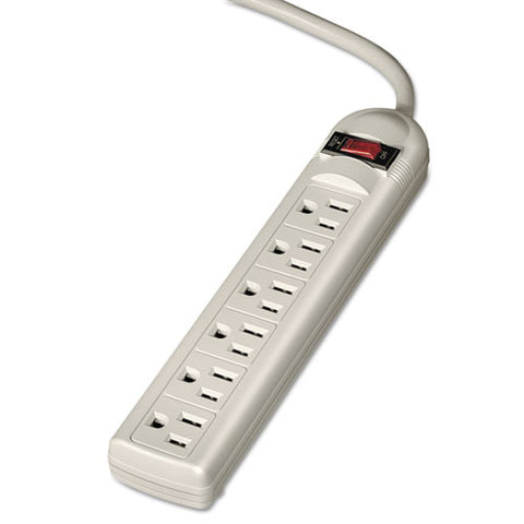 Fellowes - Six-Outlet Plastic Power Strip, 120V, 6ft Cord, 1 x 8 x 1-3/4, Platinum, Sold as 1 EA