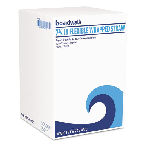 Flexible Wrapped Straws, 7 3/4", White, 400/Pack, 25 Pack/Carton, Sold as 1 Carton, 10000 Each per Carton 