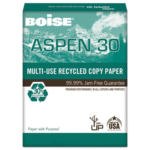 Boise - ASPEN 30% Recycled Office Paper, 3-Hole, 92 Bright, 20lb, Ltr, White, 5000/Ctn, Sold as 1 CT