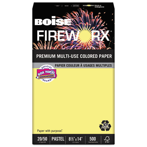 Boise - FIREWORX Colored Paper, 20lb, 8-1/2 x 14, Crackling Canary, 500 Sheets/Ream, Sold as 1 RM