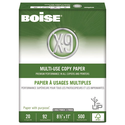 Boise - X-9 Copy 3-Hole Punched Paper, 92 Brightness, 20lb, Ltr, White, 5000/Carton, Sold as 1 CT