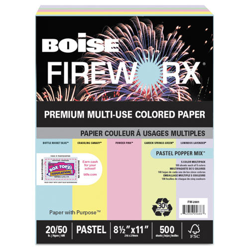 FIREWORX Colored Paper, 20lb, 8-1/2 x 11, Pastel Popper Mix, 500 Sheets/Ream, Sold as 1 Ream
