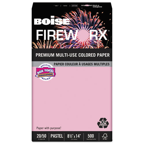Boise - FIREWORX Colored Paper, 20lb, 8-1/2 x 14, Powder Pink, 500 Sheets/Ream, Sold as 1 RM