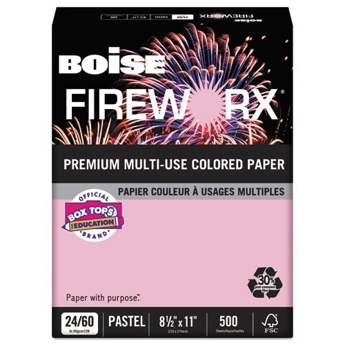 FIREWORX Colored Paper, 24lb, 8-1/2 x 11, Powder Pink, 500 Sheets/Ream, Sold as 1 Ream
