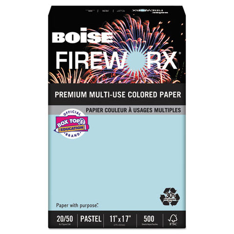 Boise - FIREWORX Colored Paper, 20lb, 11 x 17, Bottle Rocket Blue, 500 Sheets/Ream, Sold as 1 RM