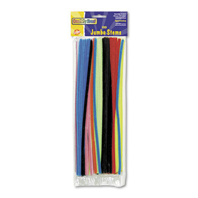 Chenille Kraft - Jumbo Stems, 12-inch x 6mm, Metal Wire, Polyester, Assorted, 100/Pack, Sold as 1 PK