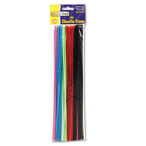 Chenille Kraft - Regular Stems, 12-inch x 4mm, Metal Wire, Polyester, Assorted, 100/Pack, Sold as 1 PK
