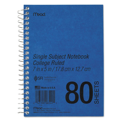 Mead - Spiral Bound 1 Subject Notebook, College Rule, 5 x 7, White, 80 Sheets/Pad, Sold as 1 EA