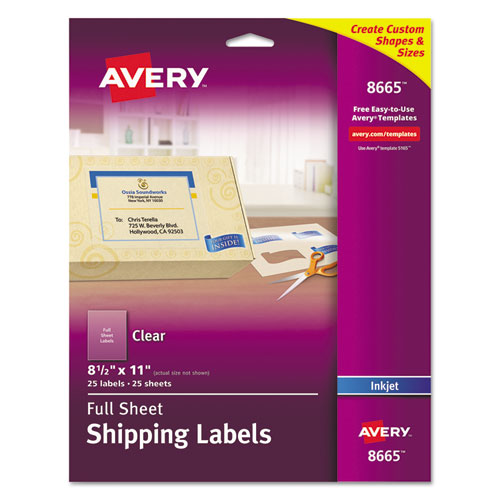 Avery - Full-Sheet Inkjet Labels, 8-1/2 x 11, Clear, 25/Pack, Sold as 1 PK