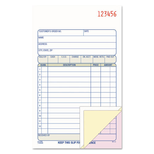 Adams - Carbonless Sales Order Book, Three-Part Carbonless, 4-3/16 x 7-3/16, 30 Sheets, Sold as 1 EA