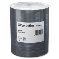 Verbatim DVD-R 4.7GB 16X DataLifePlus Shiny Silver Silk Screen Printable, Sold as 1 Package, 100 Each per Package 