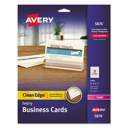 Avery - Clean Edge Laser Business Cards, 2 x 3 1/2, Ivory, 10/Sheet, 200/Pack, Sold as 1 PK