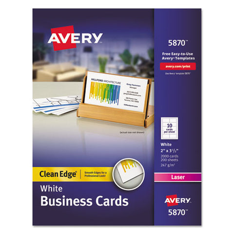 Avery - Clean Edge Laser Business Cards, White, 2 x 3 1/2, 10/Sheet, 2000/Box, Sold as 1 BX