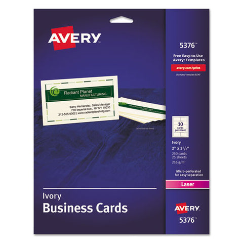 Avery - Laser Business Cards, 2 x 3 1/2, Ivory, 10 Cards/Sheet, 250/Pack, Sold as 1 PK
