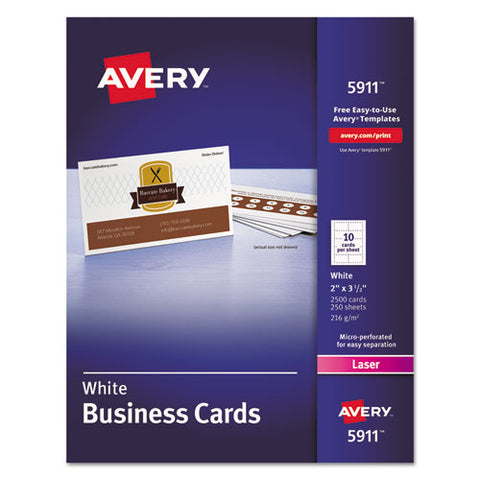 Avery - Laser Business Cards, 2 x 3 1/2, White, 10 Cards/Sheet, 2500/Box, Sold as 1 BX