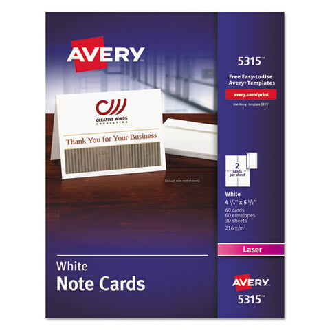 Avery - Printer Compatible Cards, 4-1/4 x 5-1/2, Two per Sheet, 60/Box with Envelopes, Sold as 1 BX