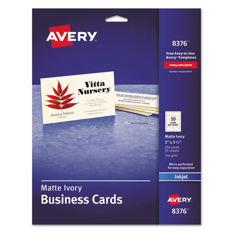 Avery - Inkjet Matte Business Cards, 2 x 3 1/2, Ivory, 10/Sheet, 250/Pack, Sold as 1 PK