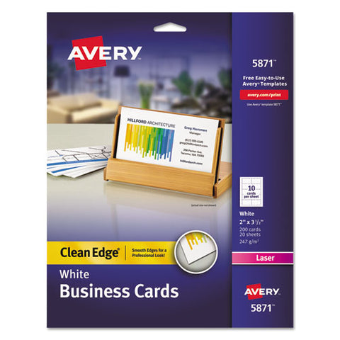 Avery - Clean Edge Laser Business Cards, 2 x 3 1/2, White, 10/Sheet, 200/Pack, Sold as 1 PK