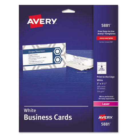 Avery - Laser Business Cards, 2 x 3 1/2, White, Uncoated, 8/Sheet, 160/Pack, Sold as 1 PK