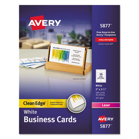 Avery - Clean Edge Laser Business Cards, 2 x 3 1/2, White, 10/Sheet, 400/Box, Sold as 1 BX