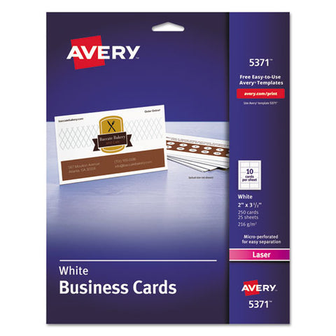 Avery - Laser Business Cards, 2 x 3 1/2, White, 10 Cards/Sheet, 250/Pack, Sold as 1 PK