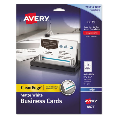 Avery - Inkjet Matte Business Cards, 2 x 3 1/2, White, 10/Sheet, 200/Pack, Sold as 1 PK