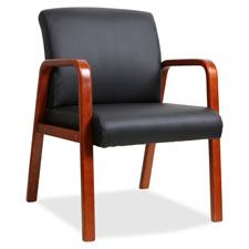 Lorell Black Leather Wood Frame Guest Chair, Sold as 1 Each