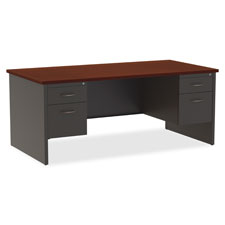 Lorell Mahogany Laminate Comm. Steel Double-pedestal Credenza, Sold as 1 Each