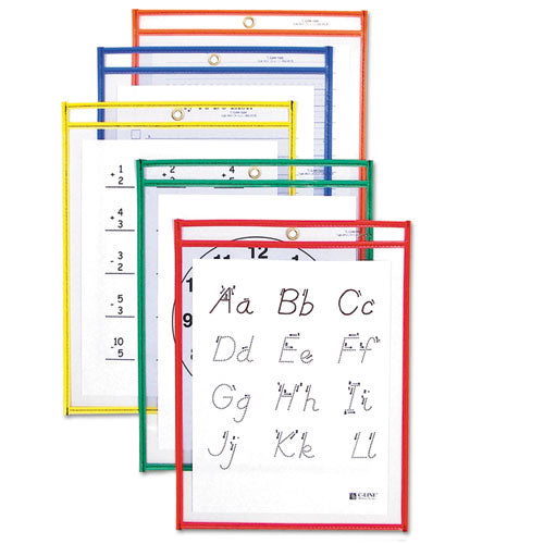Reusable Dry Erase Pockets, 9 x 12, Assorted Primary Colors, 10/Pack, Sold as 1 Package
