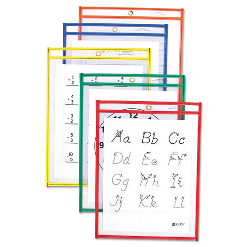 Reusable Dry Erase Pockets, 9 x 12, Assorted Primary Colors, 25/Box, Sold as 1 Box, 25 Each per Box 