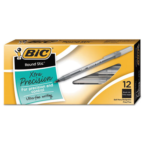 BIC - Round Stic Ballpoint Stick Pen, Black Ink, Fine, Dozen, Sold as 1 DZ