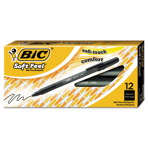 BIC - Soft Feel Ballpoint Stick Pen, Black Ink, Medium, Dozen, Sold as 1 DZ