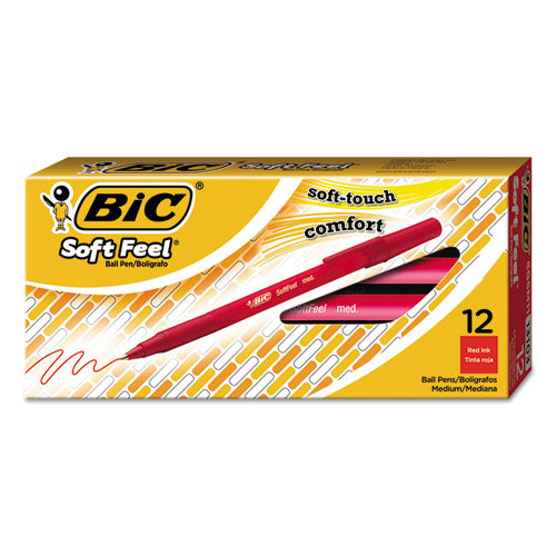 BIC - Soft Feel Ballpoint Stick Pen, Red Ink, Medium, Dozen, Sold as 1 DZ