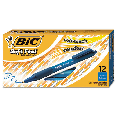 BIC - Soft Feel Ballpoint Retractable Pen, Blue Ink, Fine, Dozen, Sold as 1 DZ