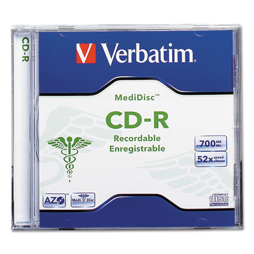 Verbatim - Medical Grade CD-R Disc, 700MB/80min, 52x, w/Jewel Case, White, Sold as 1 EA